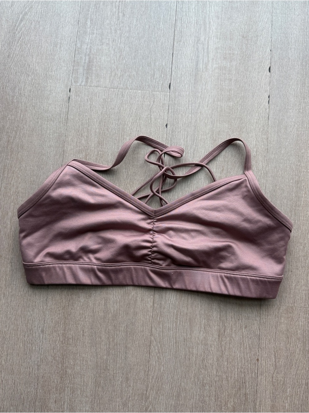 ALO Yoga Mauve Pink Ruched Sports Bra with Strappy Back